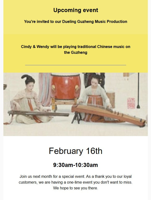 Guzheng Music Performance Feb 16th 9:30 to 10:30